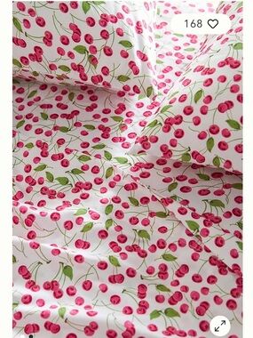 Anthropologie Cherry Print Twin Sheet Set Organic Cotton small flaw
